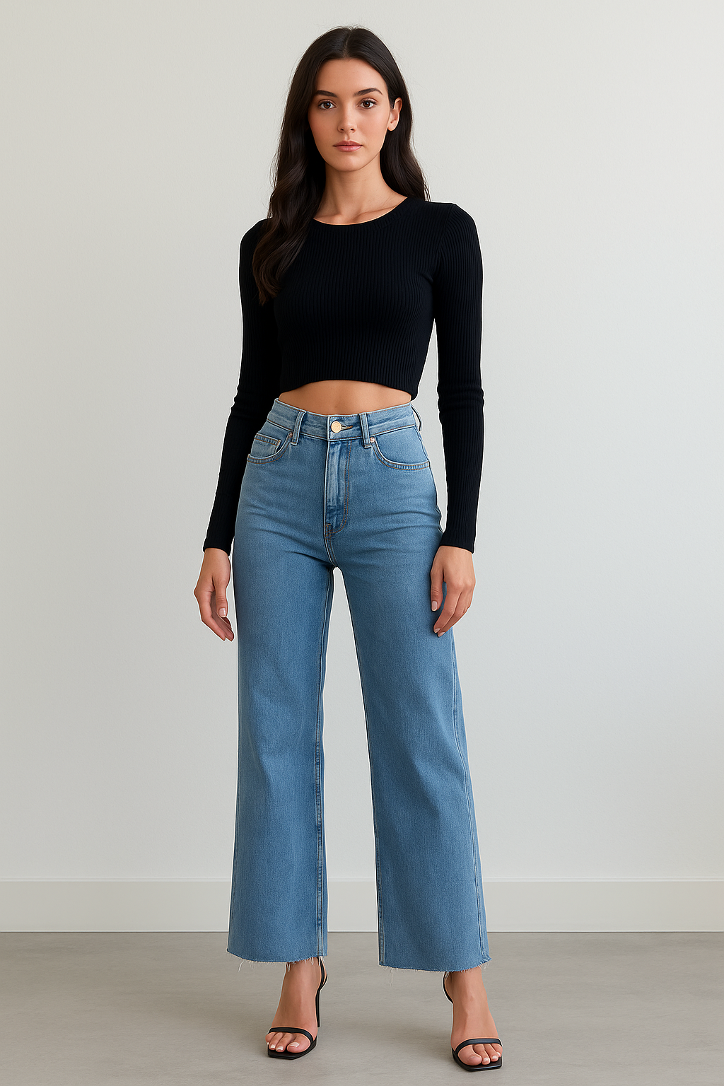 Dámské džíny s vysokým pasem a širokými nohavicemi